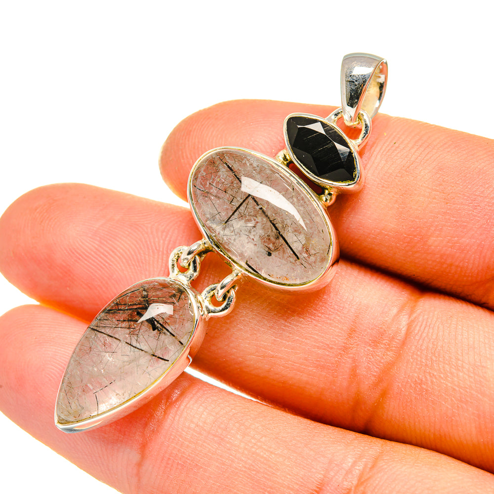 Tourmalinated Quartz, Black Onyx Pendants handcrafted by Anasilvercos - PD8033