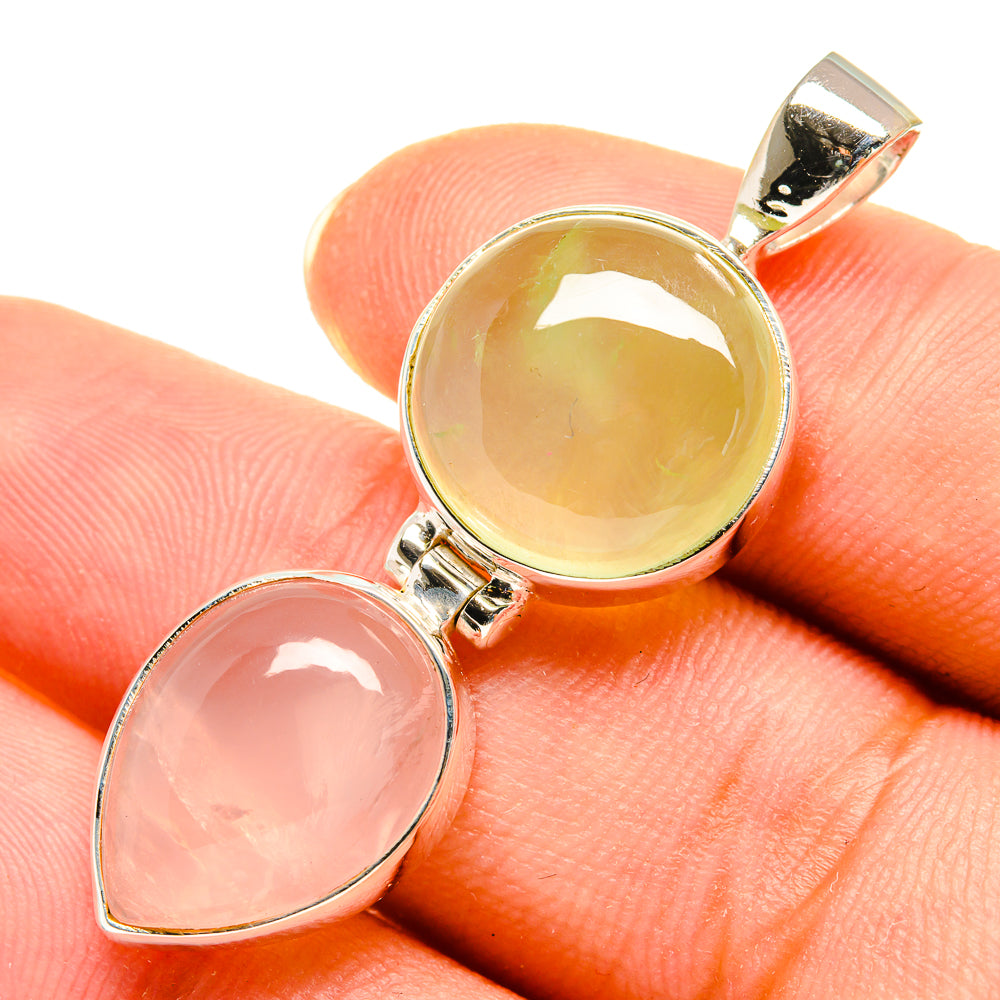 Rose Quartz, Prehnite Pendants handcrafted by Anasilvercos - PD8070