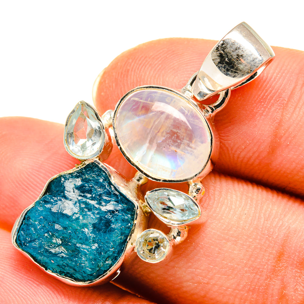 Apatite, Rainbow Moonstone, Blue Topaz Pendants handcrafted by Anasilvercos - PD8081