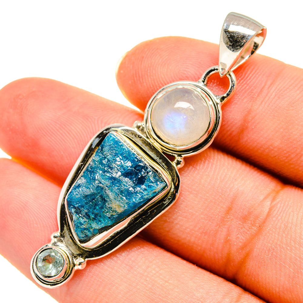 Apatite, Rainbow Moonstone, Blue Topaz Pendants handcrafted by Anasilvercos - PD8084