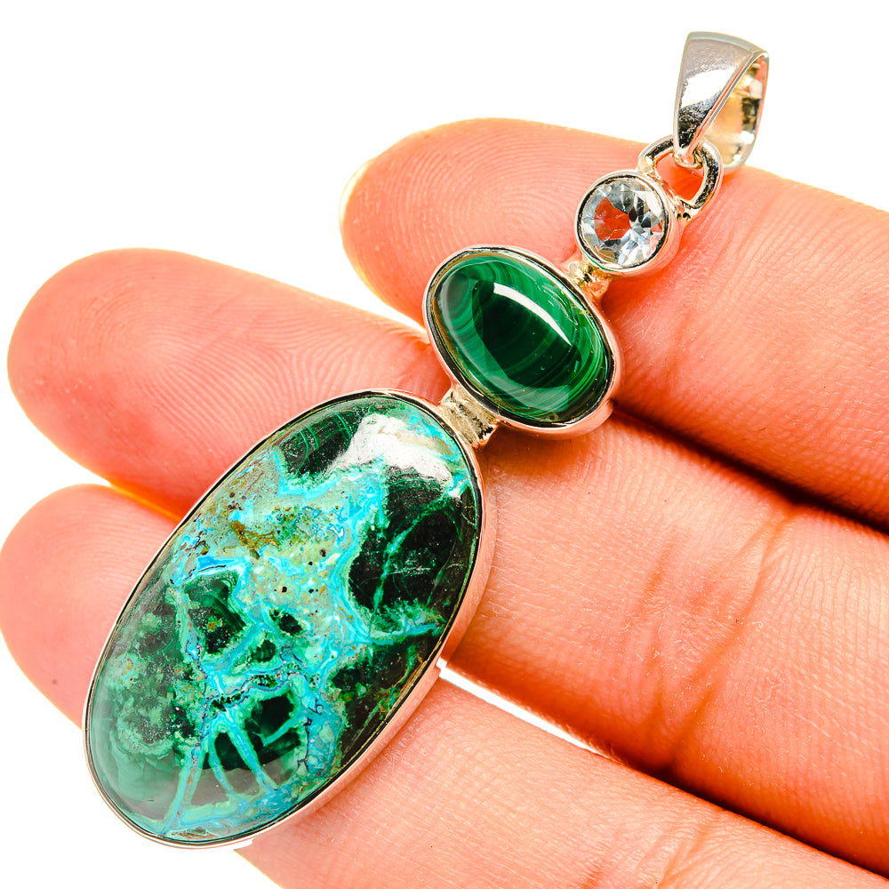 Malachite In Chrysocolla, Blue Topaz Pendants handcrafted by Anasilvercos - PD8087