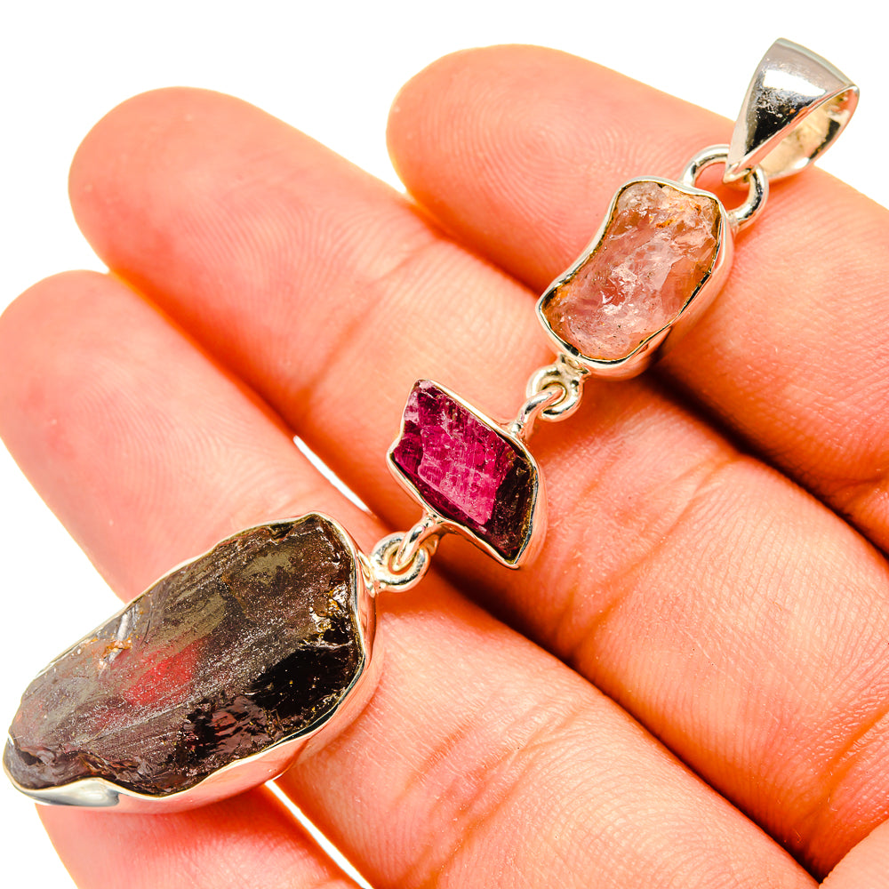 Garnet, Rose Quartz, Garnet Pendants handcrafted by Anasilvercos - PD8152