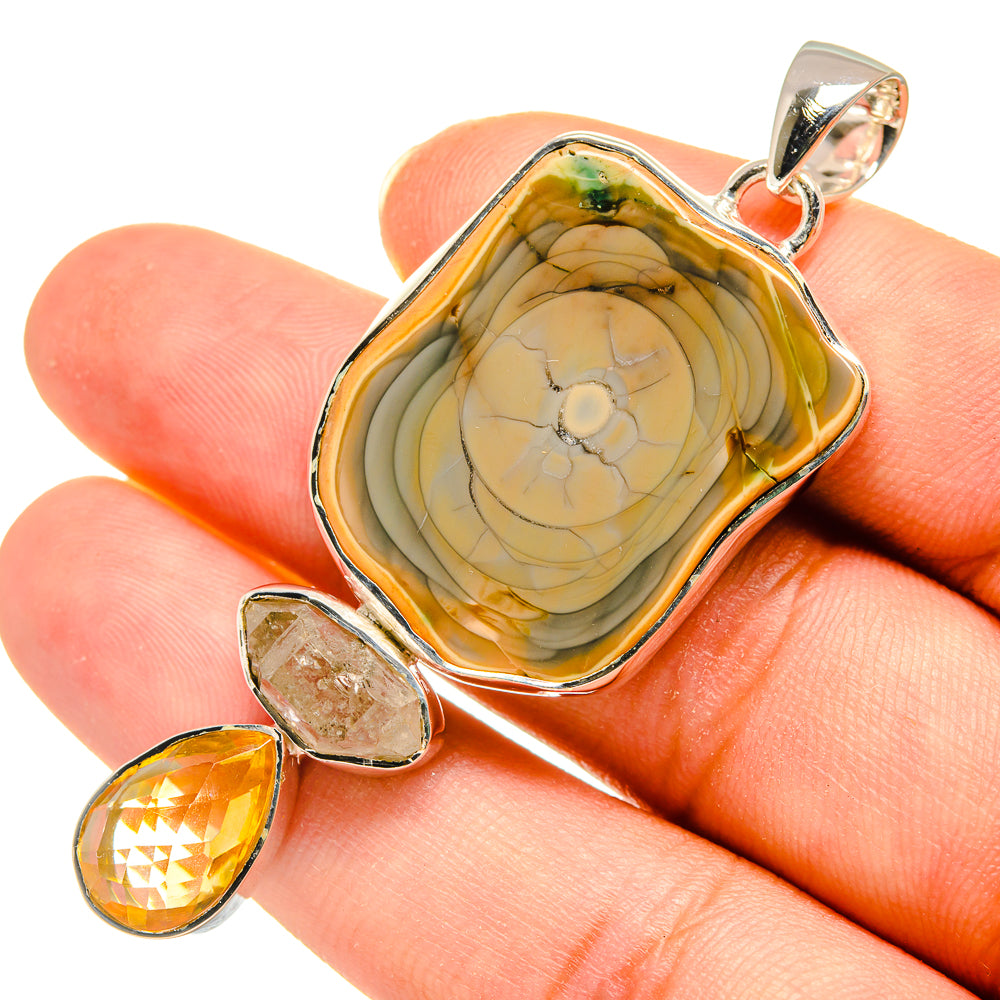 Willow Creek Jasper, Citrine, Herkimer Diamond Pendants handcrafted by Anasilvercos - PD8170
