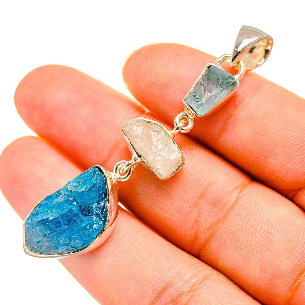 Apatite, Rainbow Moonstone Pendants handcrafted by Anasilvercos - PD8172