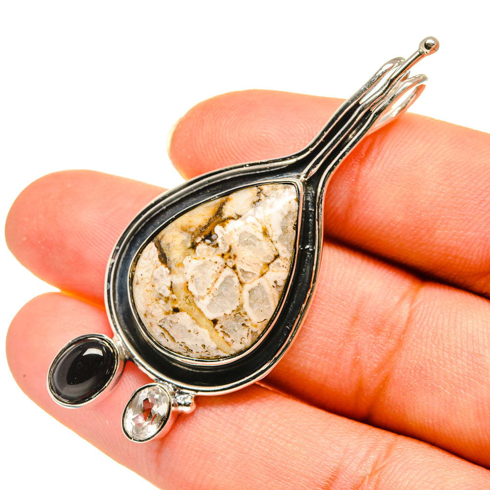Ocean Jasper, Black Onyx, White Quartz Pendants handcrafted by Anasilvercos - PD8173