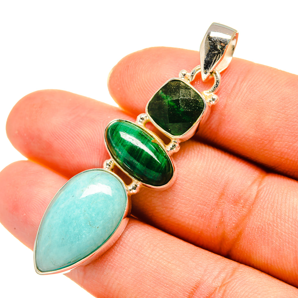Larimar, Malachite, Emerald Pendants handcrafted by Anasilvercos - PD8204