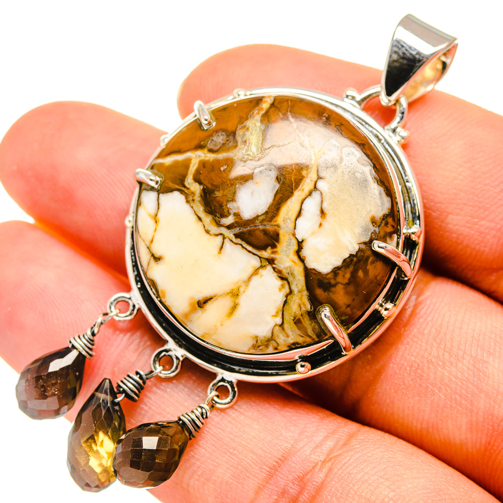 Peanut Wood Jasper, Smoky Quartz Pendants handcrafted by Anasilvercos - PD8209