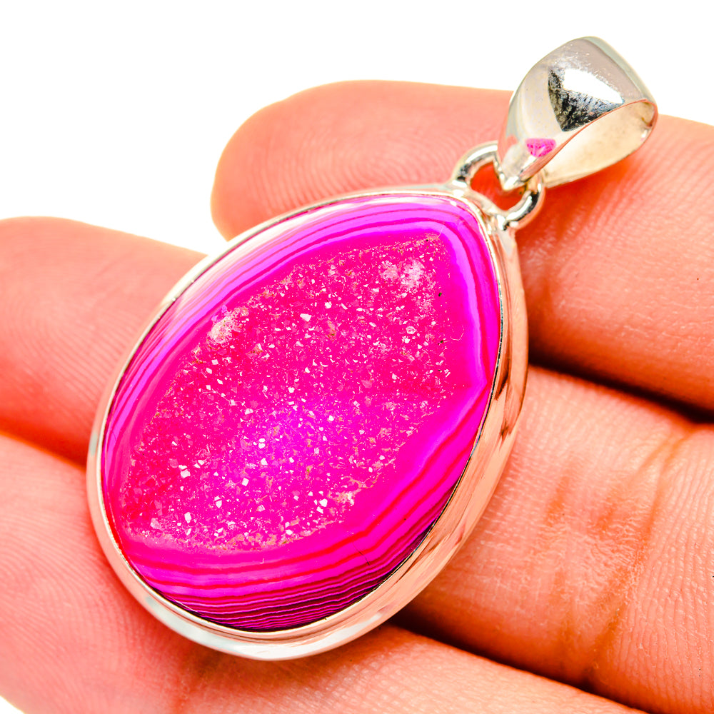 Pink Agate Druzy Pendants handcrafted by Anasilvercos - PD8339
