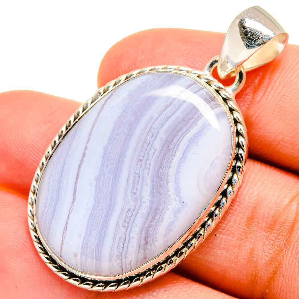 Blue Lace Agate Pendants handcrafted by Anasilvercos - PD8380