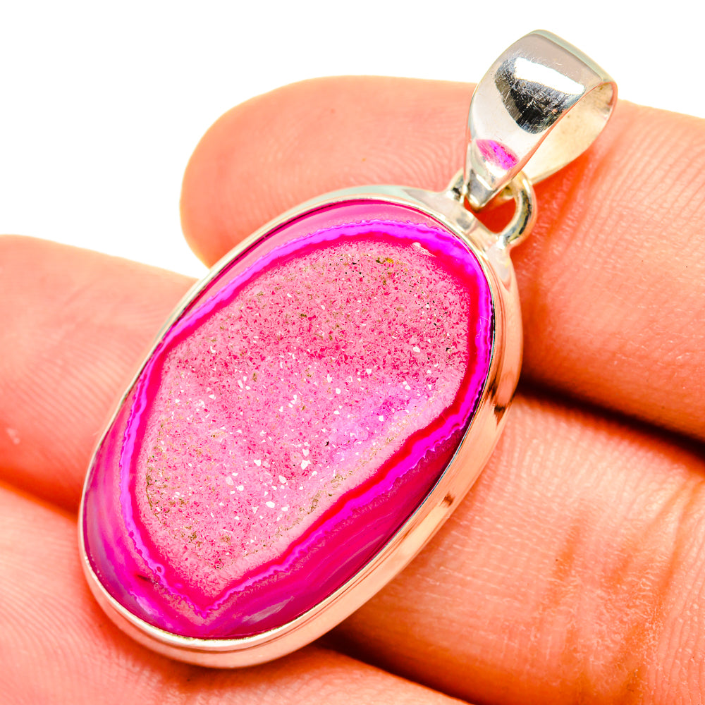 Pink Agate Druzy Pendants handcrafted by Anasilvercos - PD8399