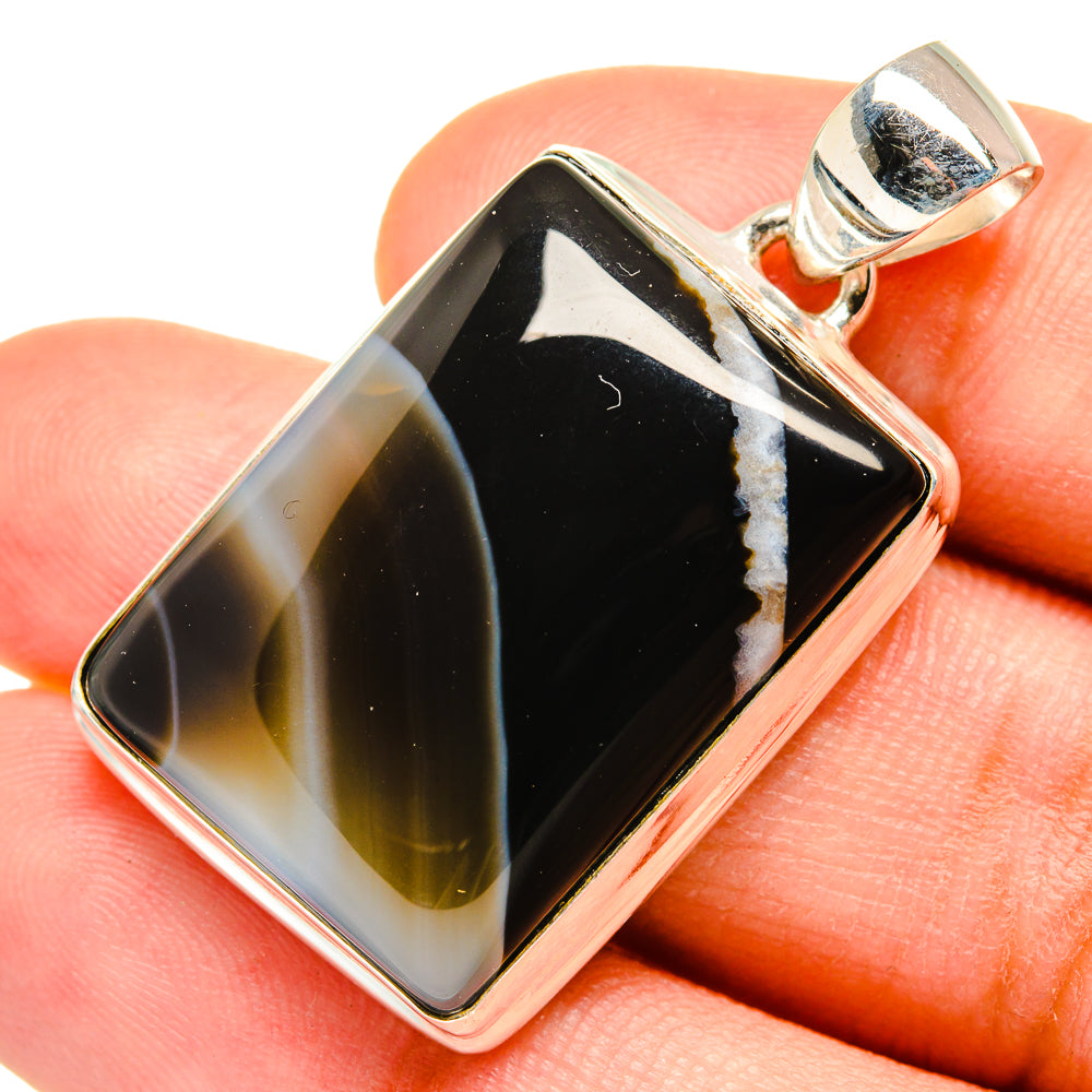 Black Botswana Agate Pendants handcrafted by Anasilvercos - PD8438