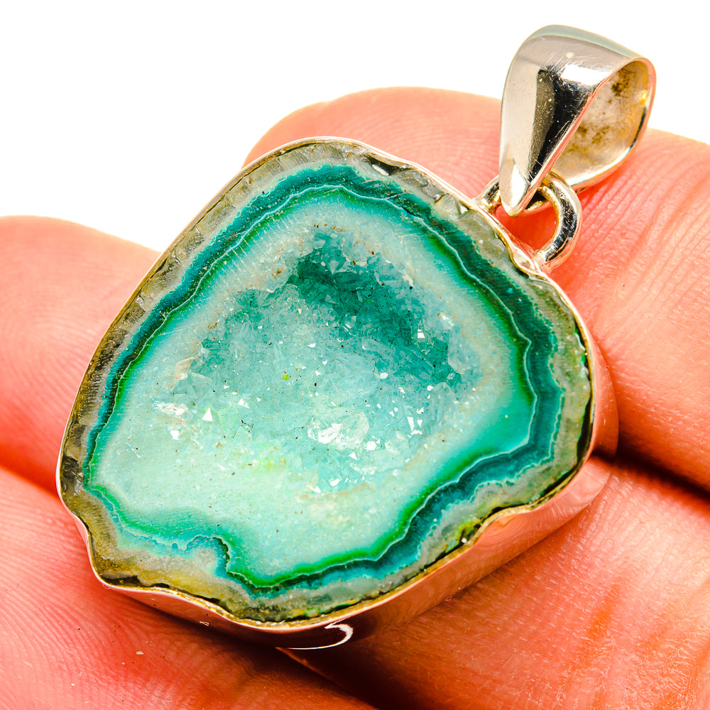 Green Geode Slice Pendants handcrafted by Anasilvercos - PD8456