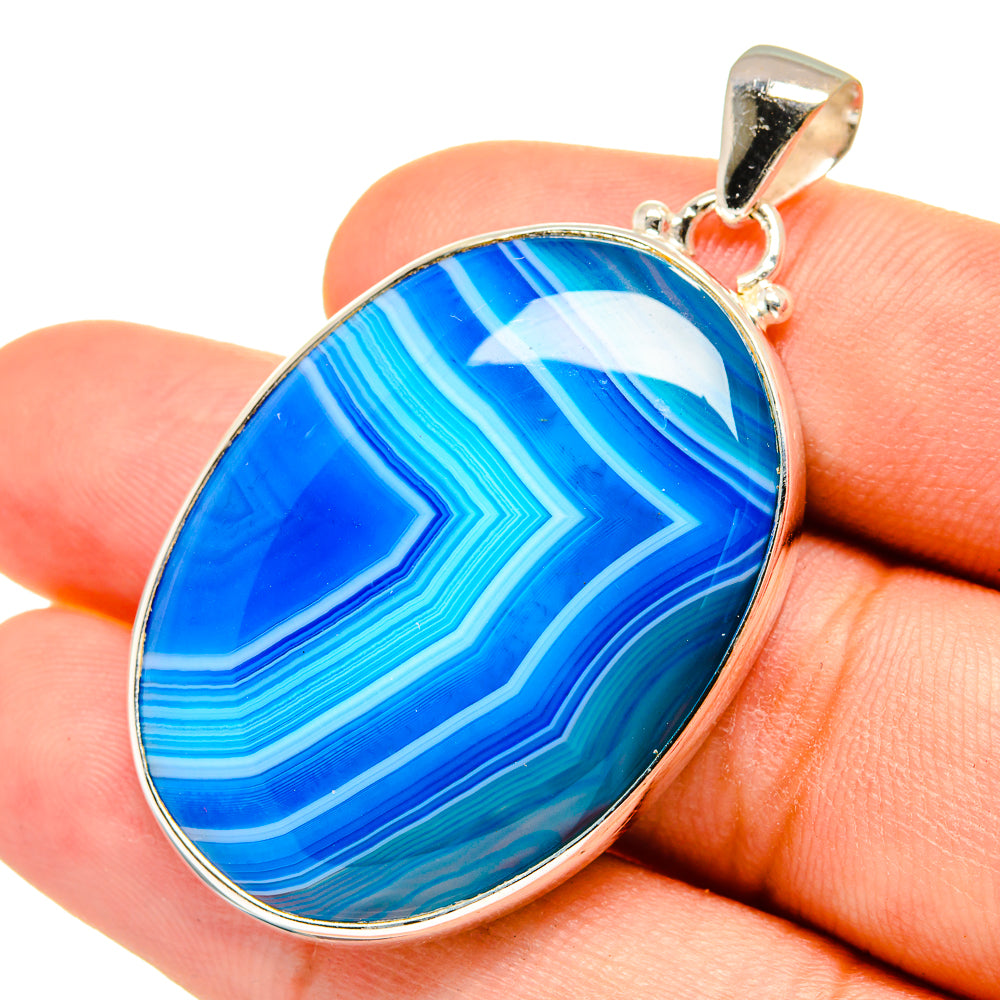 Blue Botswana Agate Pendants handcrafted by Anasilvercos - PD8621