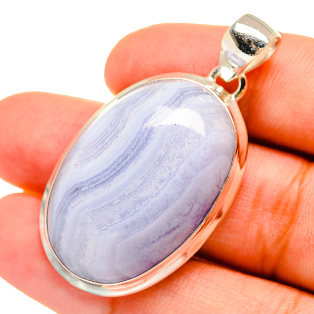 Blue Lace Agate Pendants handcrafted by Anasilvercos - PD8661