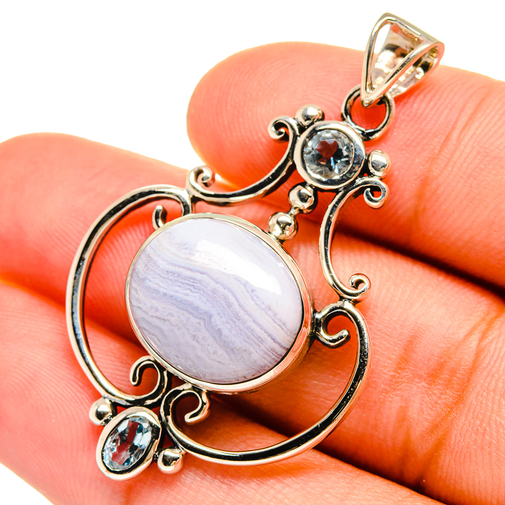 Blue Lace Agate Pendants handcrafted by Anasilvercos - PD8678