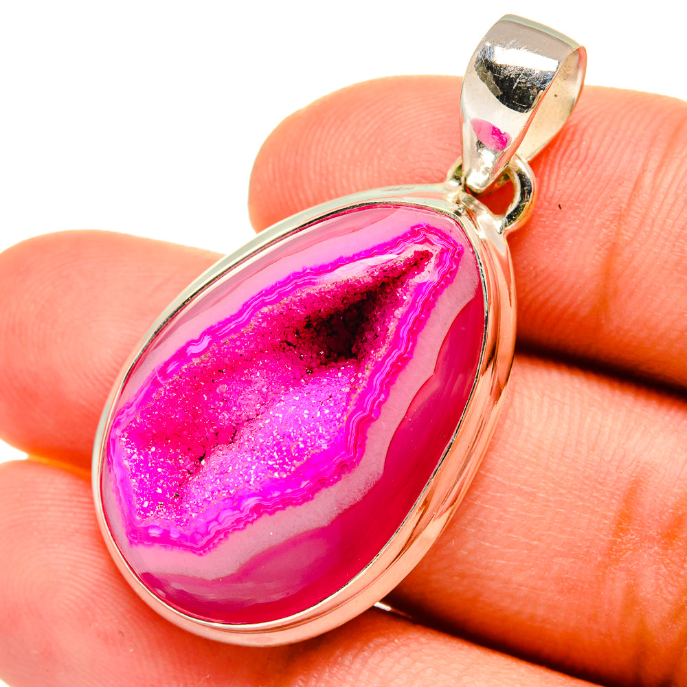 Pink Agate Druzy Pendants handcrafted by Anasilvercos - PD8685