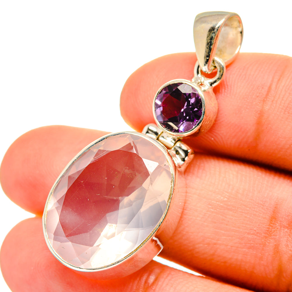 Rose Quartz, Amethyst Pendants handcrafted by Anasilvercos - PD8871