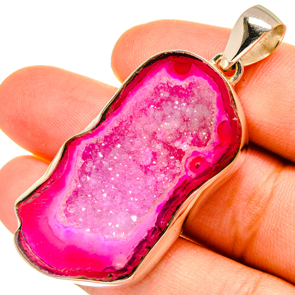 Pink Agate Druzy Pendants handcrafted by Anasilvercos - PD8975