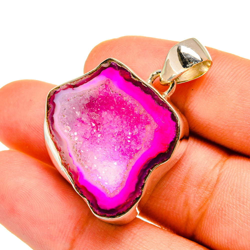 Pink Agate Druzy Pendants handcrafted by Anasilvercos - PD8977