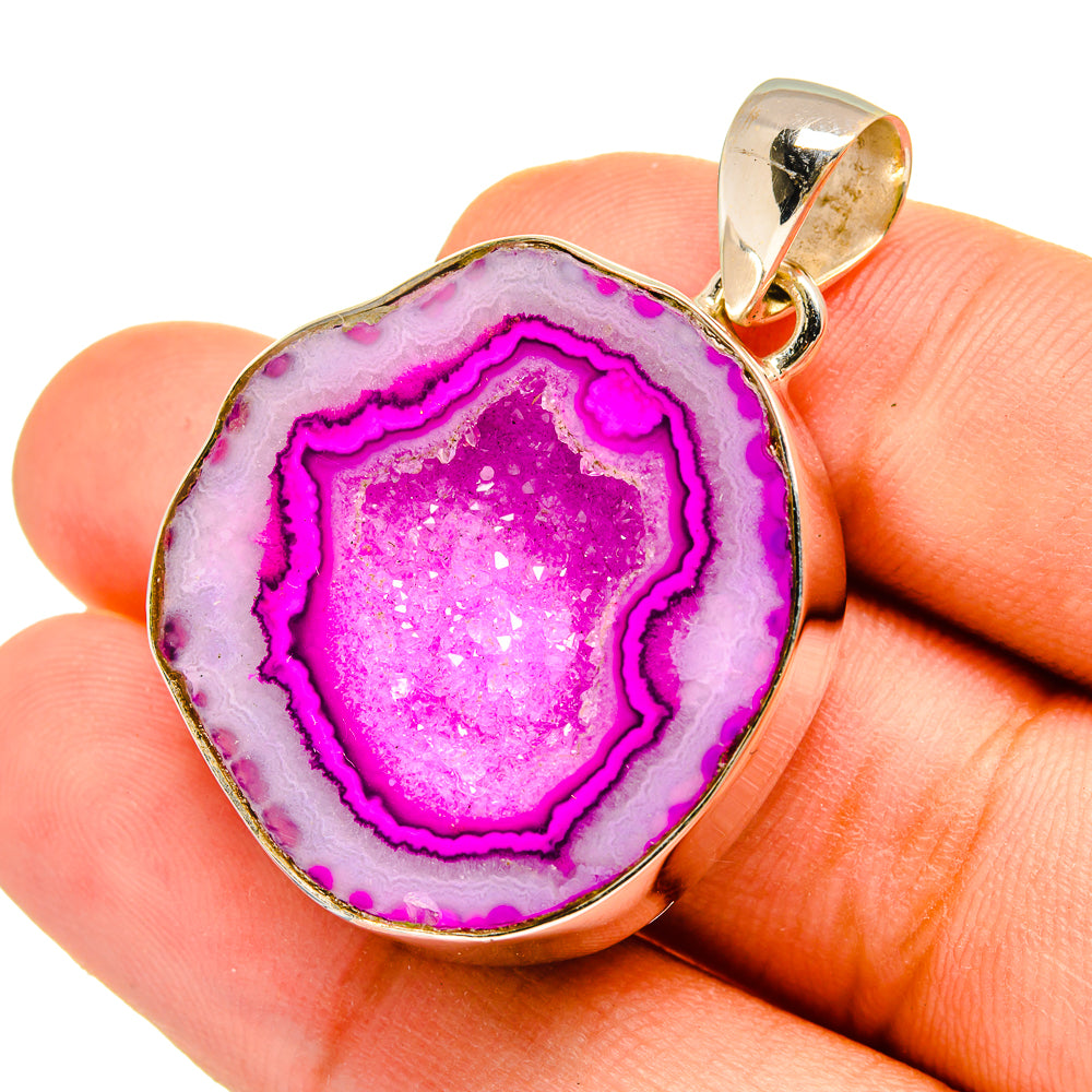 Pink Geode Slice Pendants handcrafted by Anasilvercos - PD8978