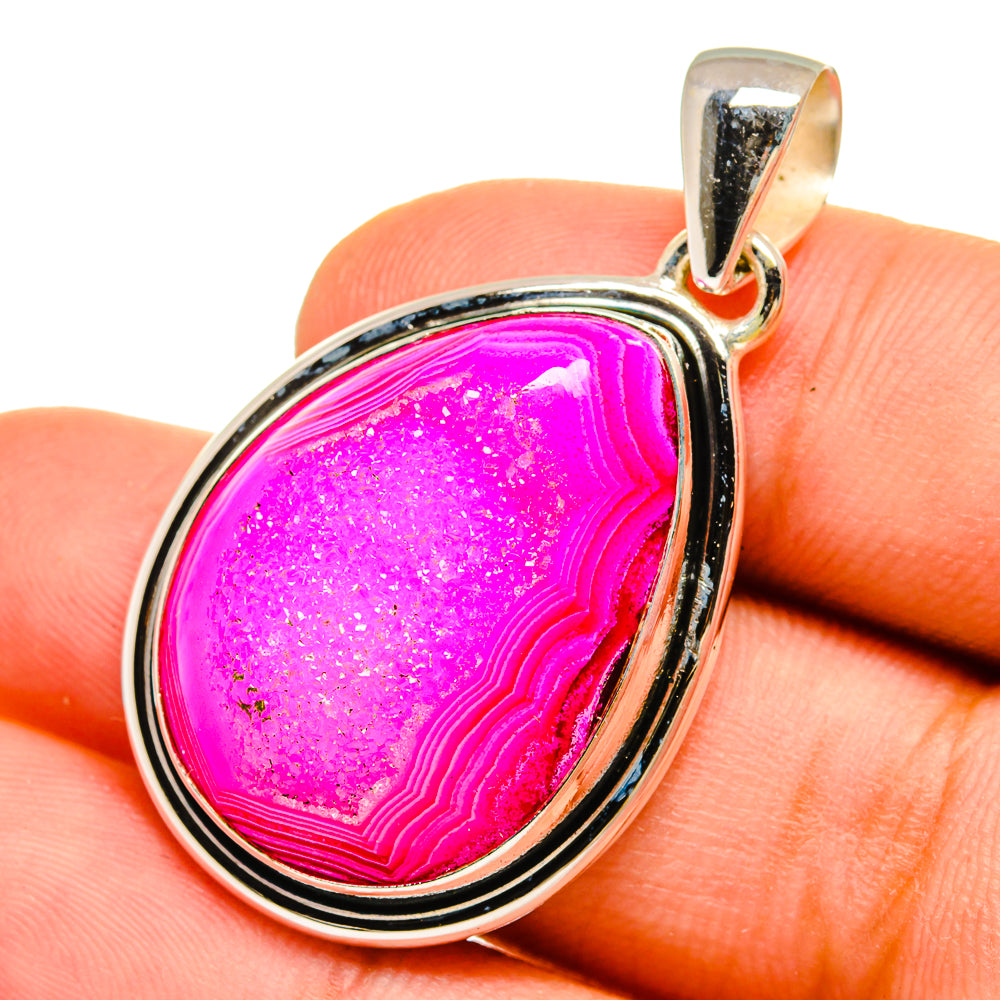 Pink Agate Druzy Pendants handcrafted by Anasilvercos - PD8980