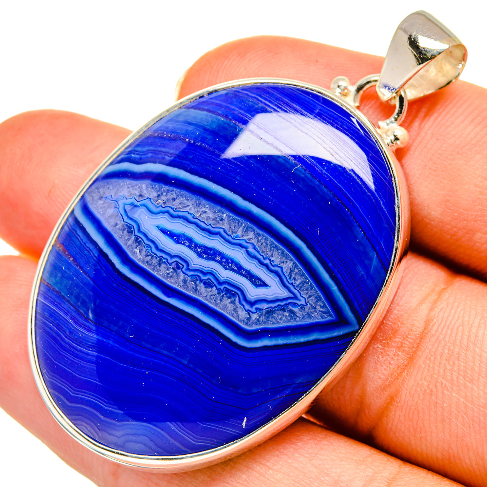 Blue Botswana Agate Pendants handcrafted by Anasilvercos - PD9061