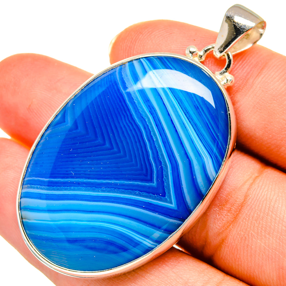 Blue Botswana Agate Pendants handcrafted by Anasilvercos - PD9062