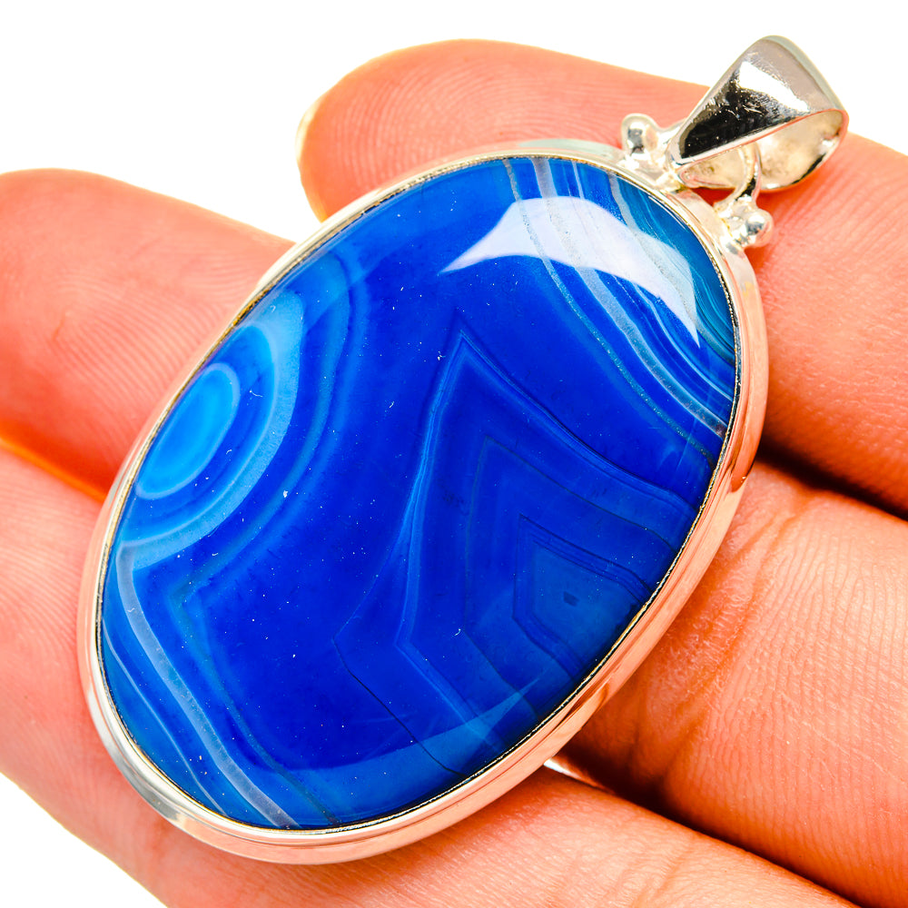 Blue Botswana Agate Pendants handcrafted by Anasilvercos - PD9063