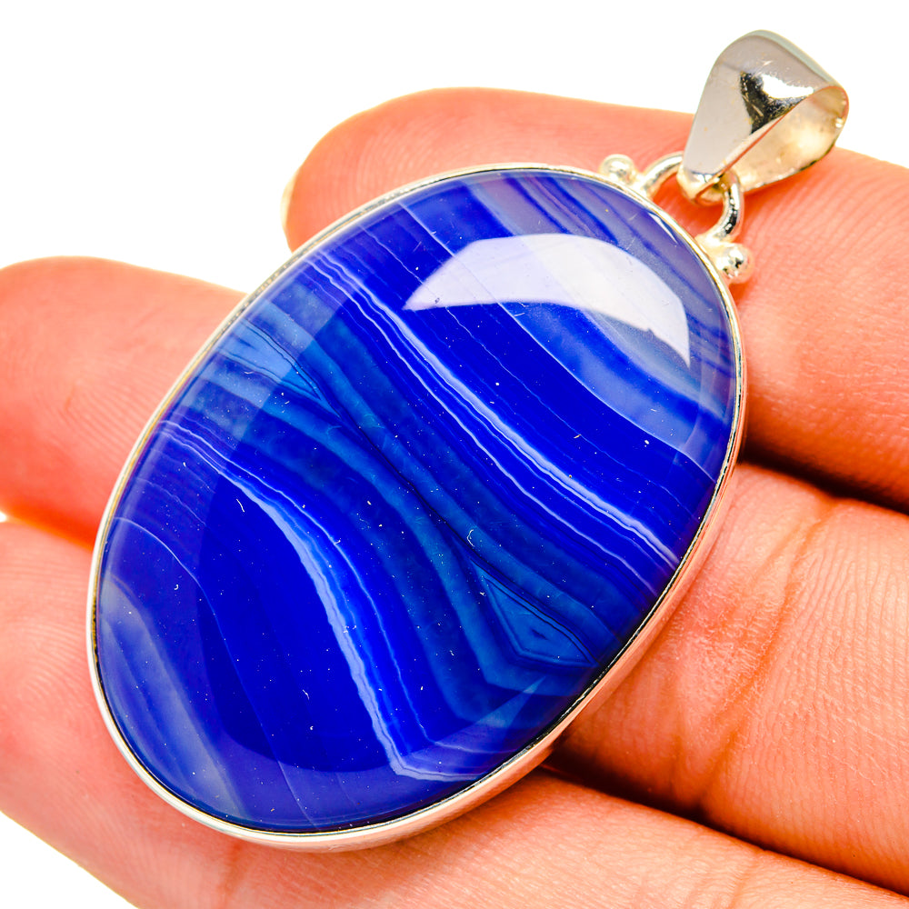 Blue Botswana Agate Pendants handcrafted by Anasilvercos - PD9064