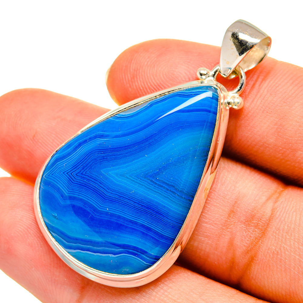 Blue Botswana Agate Pendants handcrafted by Anasilvercos - PD9065
