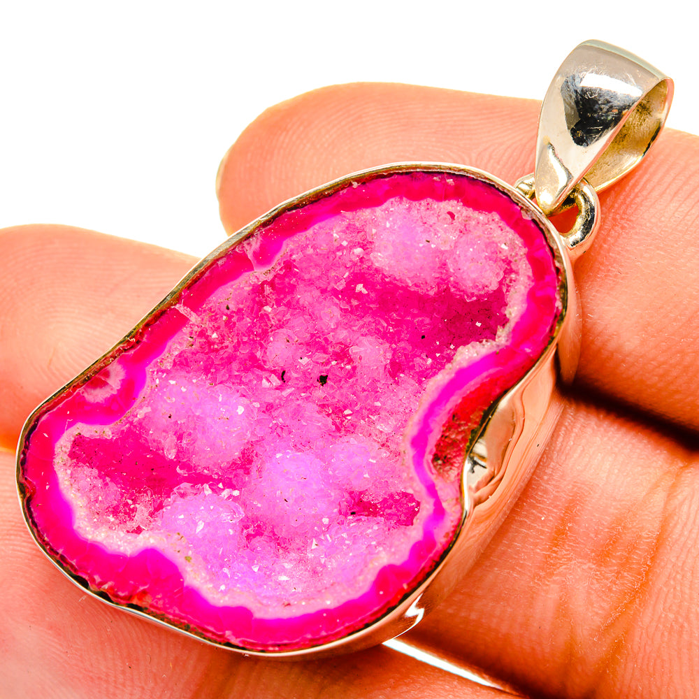 Pink Geode Slice Pendants handcrafted by Anasilvercos - PD9176