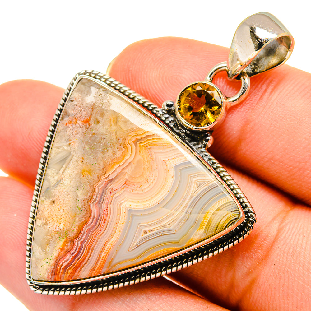 Crazy Lace Agate, Citrine Pendants handcrafted by Anasilvercos - PD9331