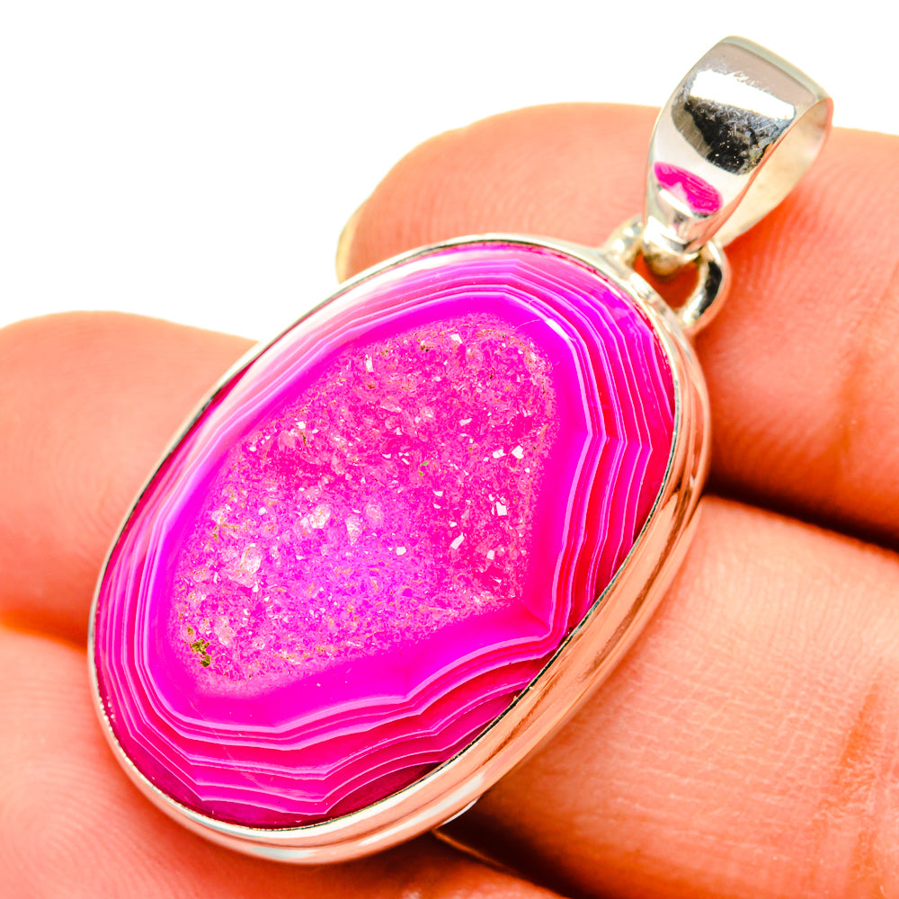 Pink Agate Druzy Pendants handcrafted by Anasilvercos - PD9511