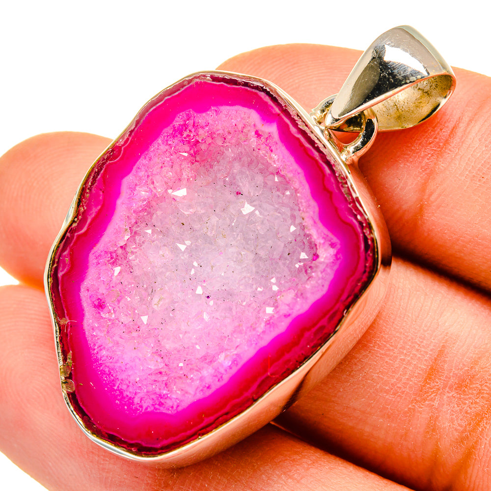 Pink Geode Slice Pendants handcrafted by Anasilvercos - PD9512