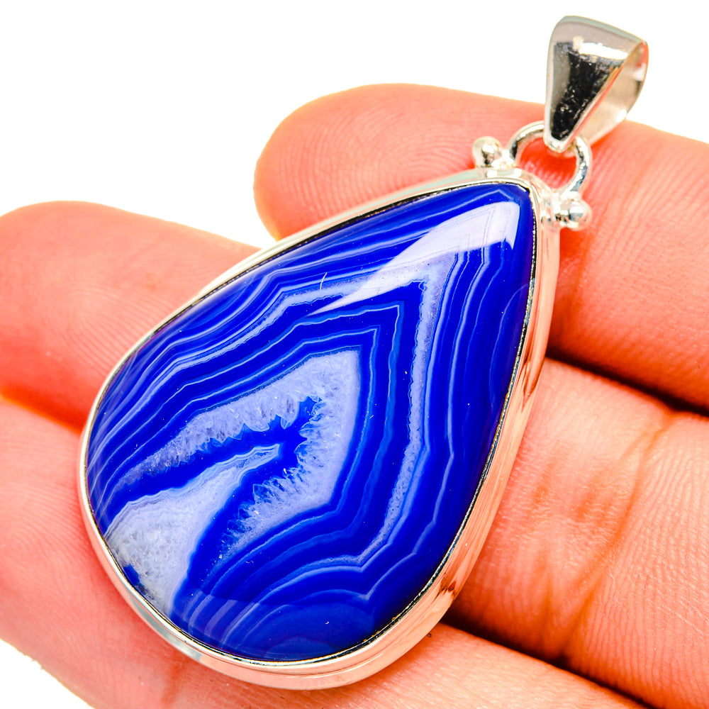Blue Botswana Agate Pendants handcrafted by Anasilvercos - PD9567