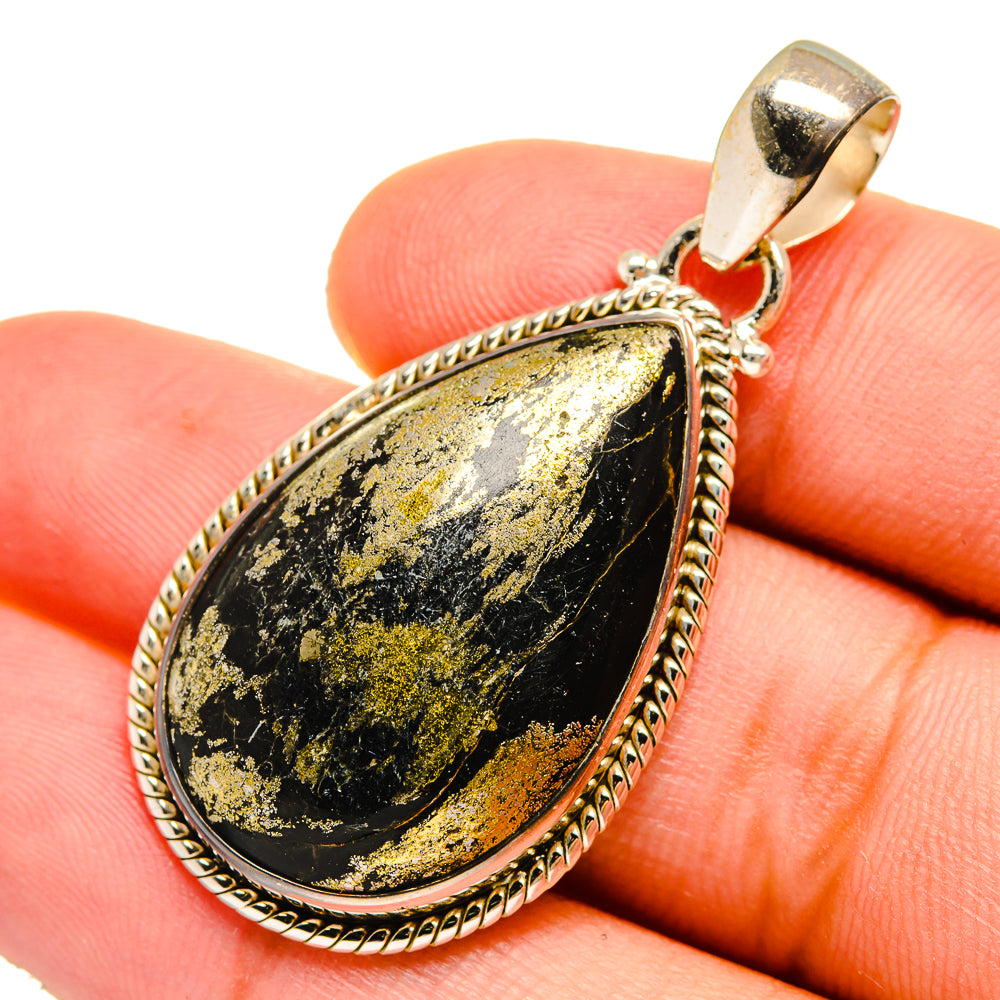 Pyrite In Black Onyx Pendants handcrafted by Anasilvercos - PD9572