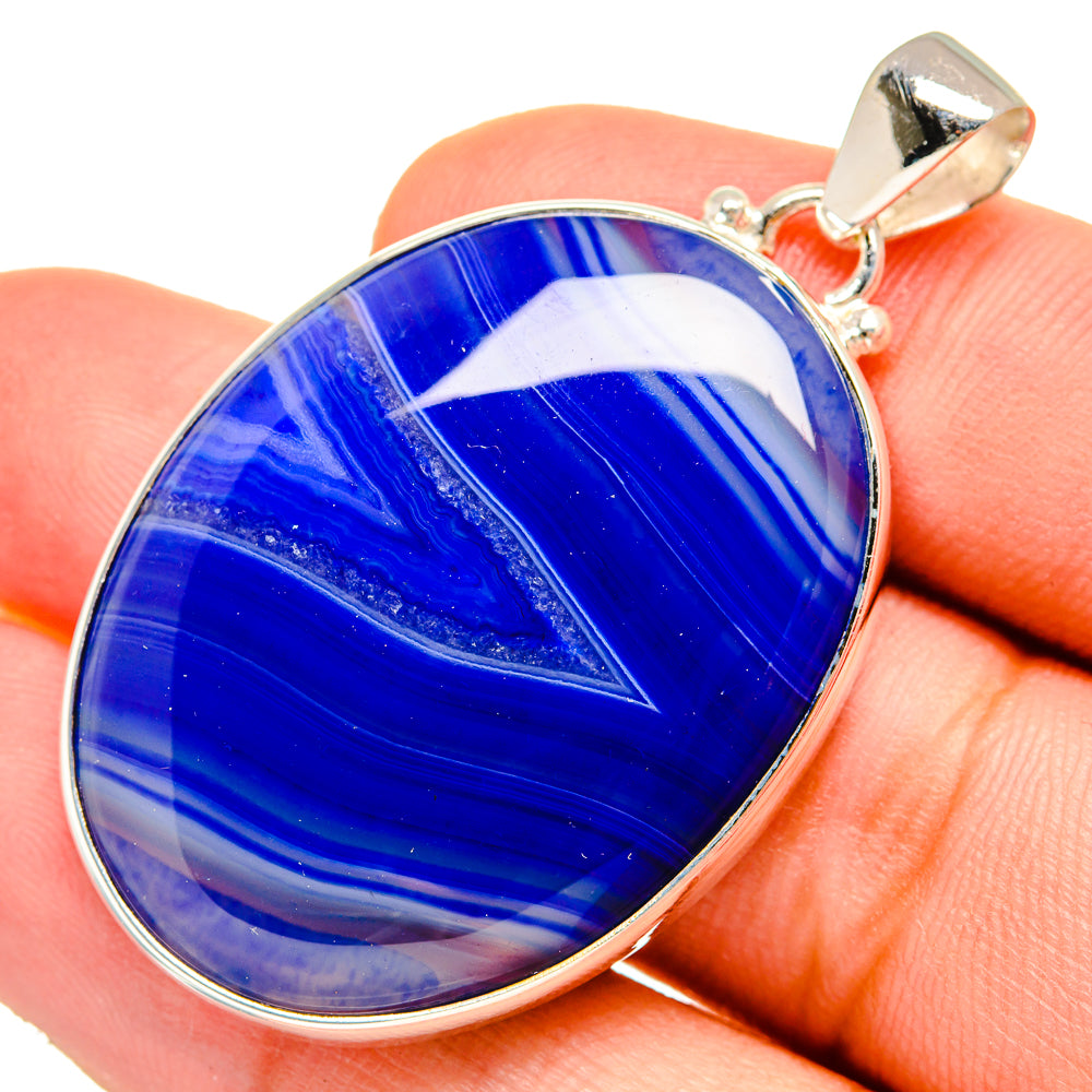 Blue Botswana Agate Pendants handcrafted by Anasilvercos - PD9578