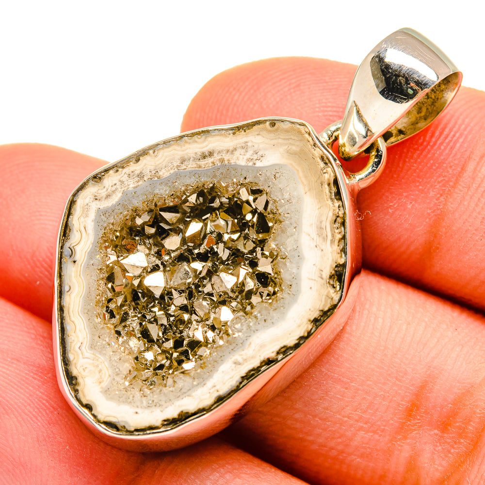 Pyrite Geode Slice Pendants handcrafted by Anasilvercos - PD9588