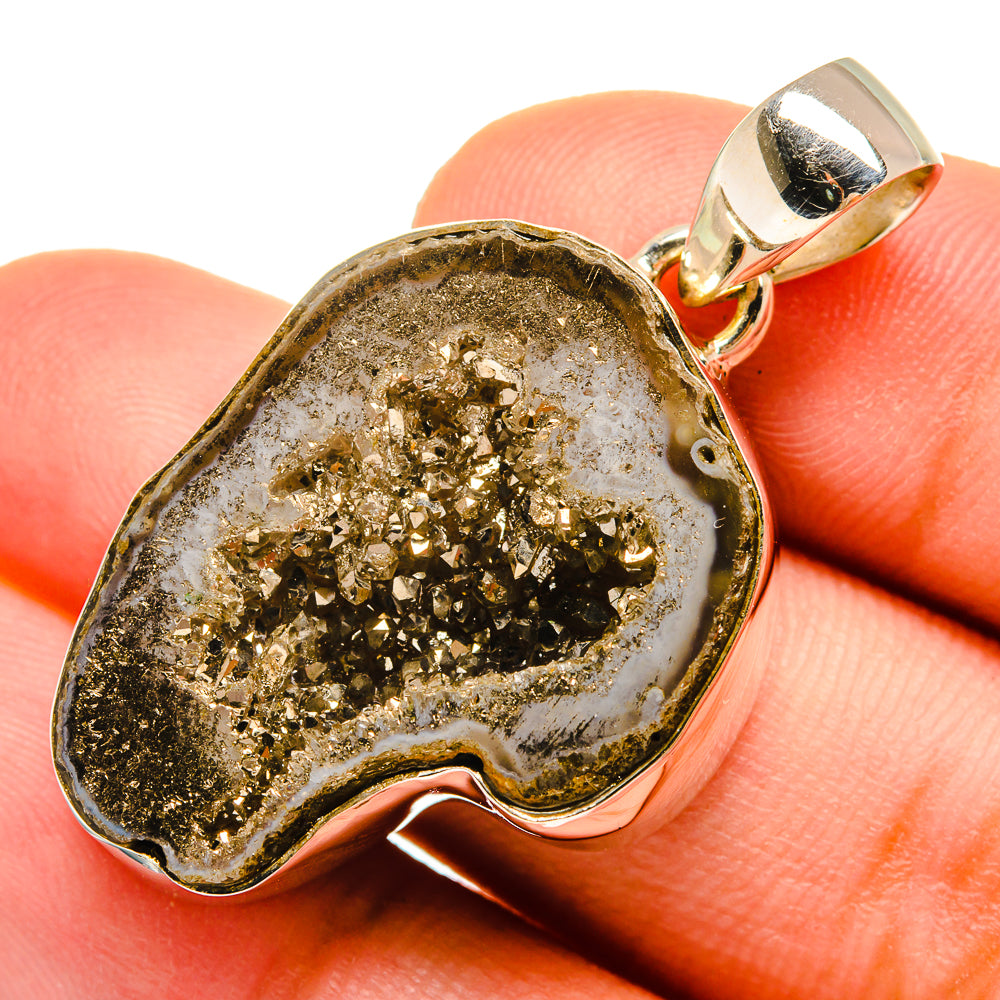 Pyrite Geode Slice Pendants handcrafted by Anasilvercos - PD9589