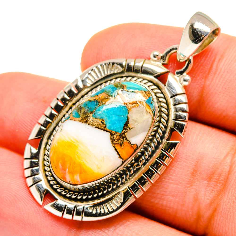 Blue Orange Copper Composite Turquoise Pendants handcrafted by Anasilvercos - PD9592