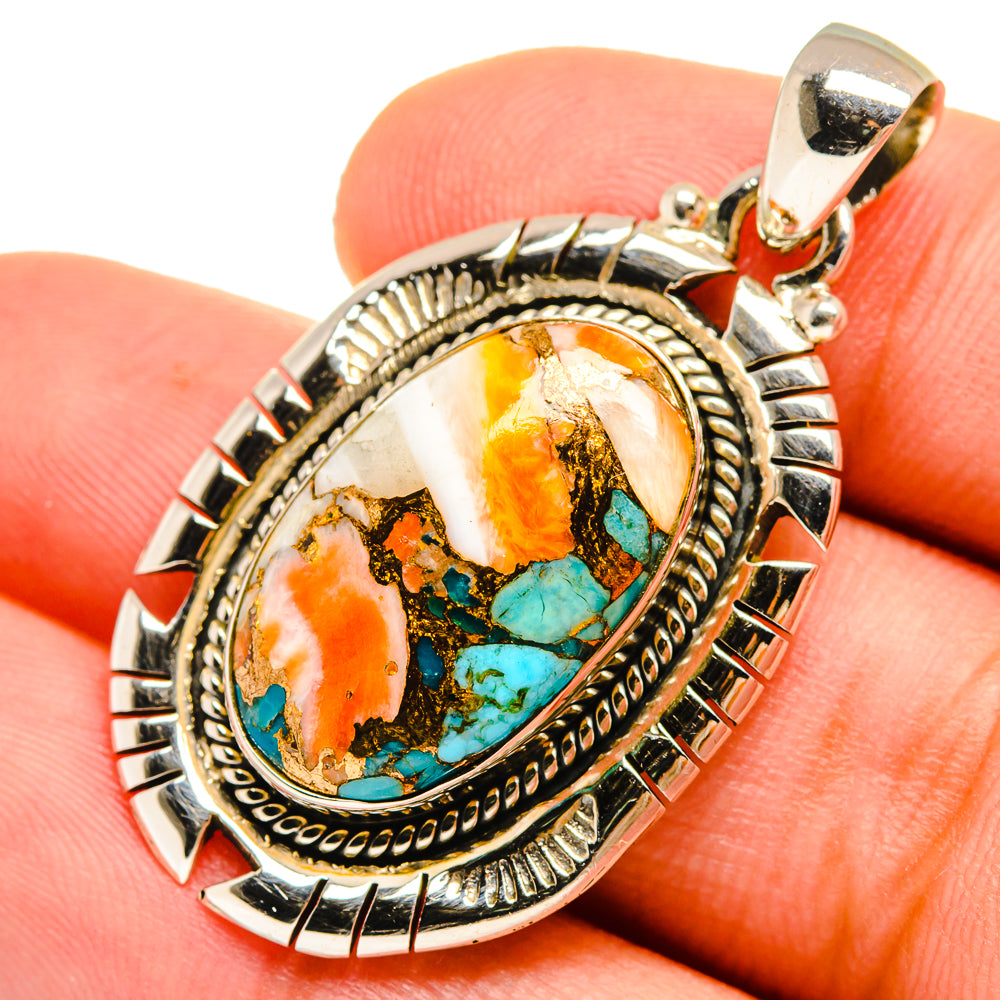 Blue Orange Copper Composite Turquoise Pendants handcrafted by Anasilvercos - PD9593