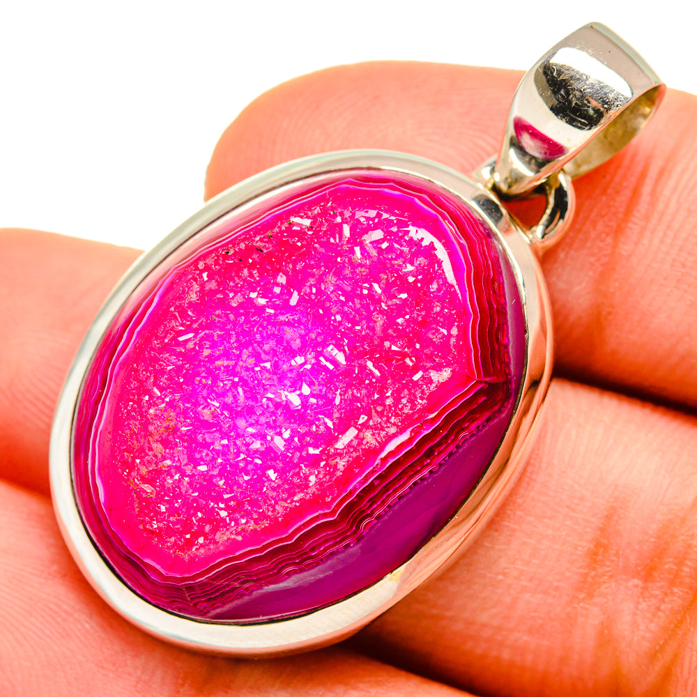 Pink Agate Druzy Pendants handcrafted by Anasilvercos - PD9620