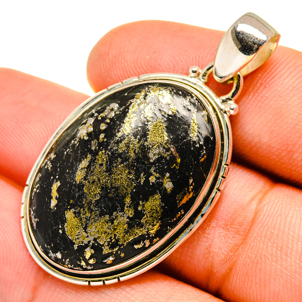 Pyrite In Black Onyx Pendants handcrafted by Anasilvercos - PD9658