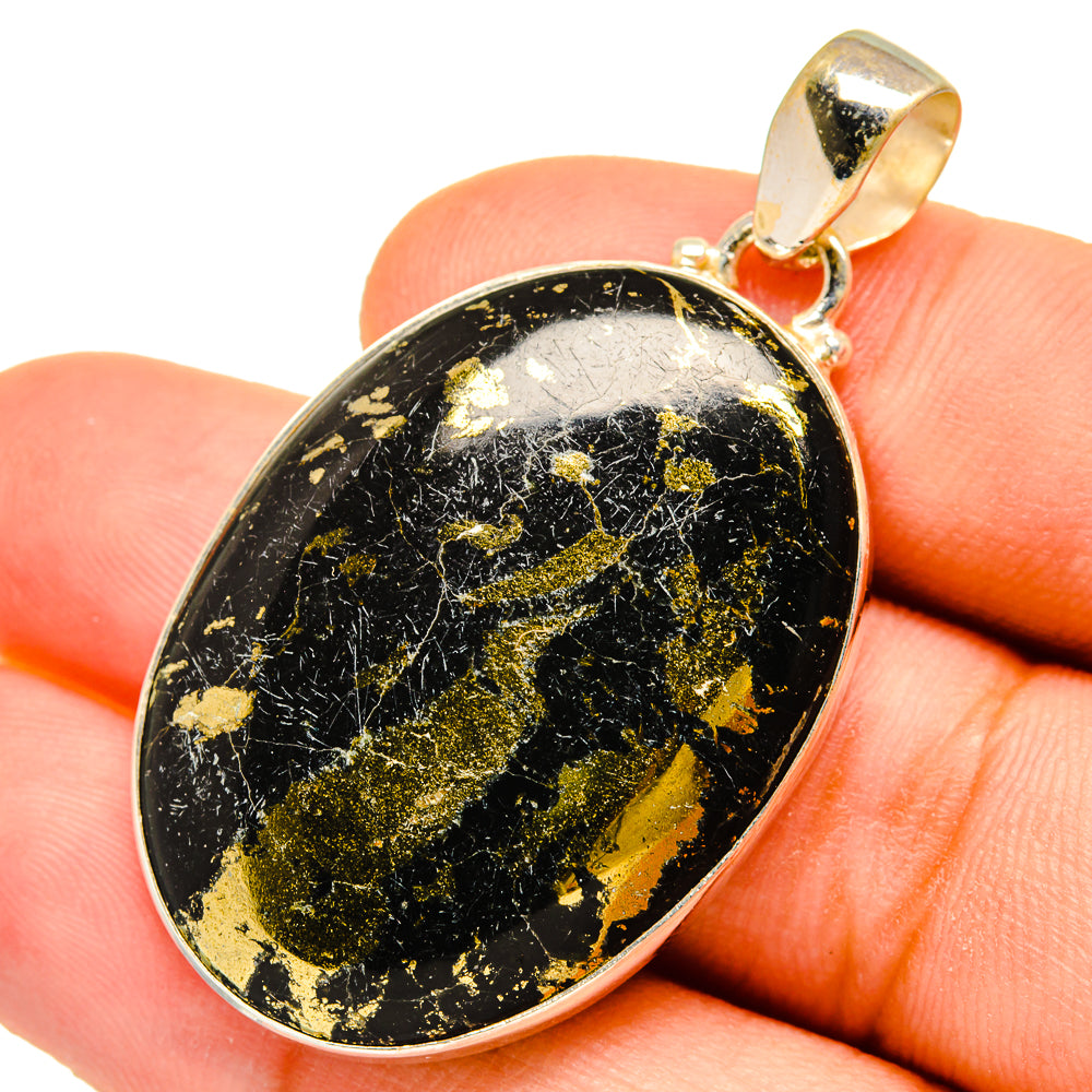 Pyrite In Black Onyx Pendants handcrafted by Anasilvercos - PD9753