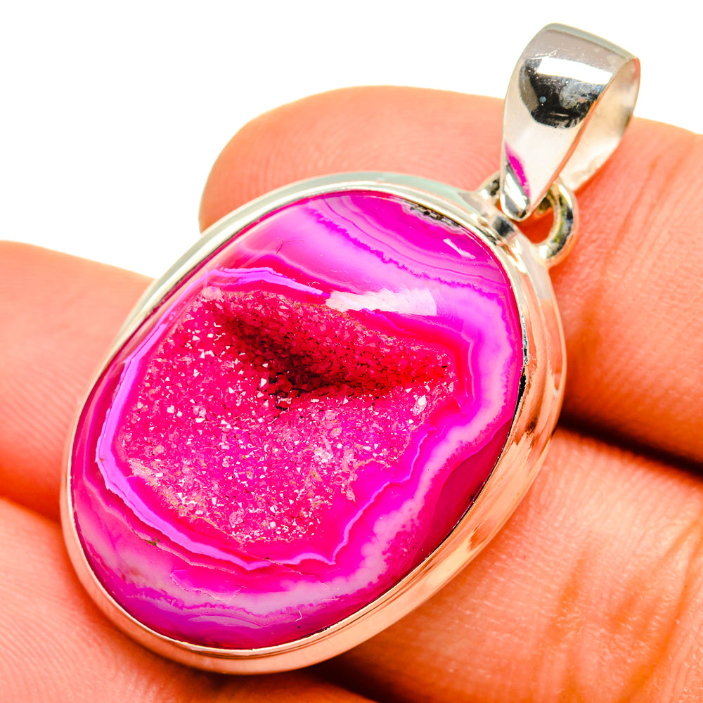Pink Agate Druzy Pendants handcrafted by Anasilvercos - PD9960