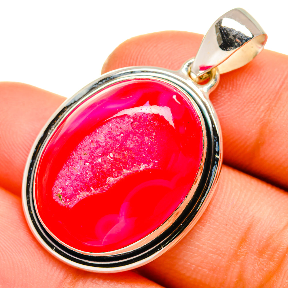 Pink Agate Druzy Pendants handcrafted by Anasilvercos - PD9964