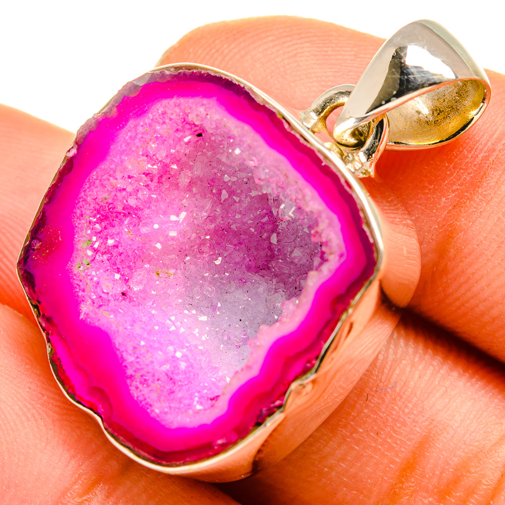 Pink Geode Slice Pendants handcrafted by Anasilvercos - PD9968