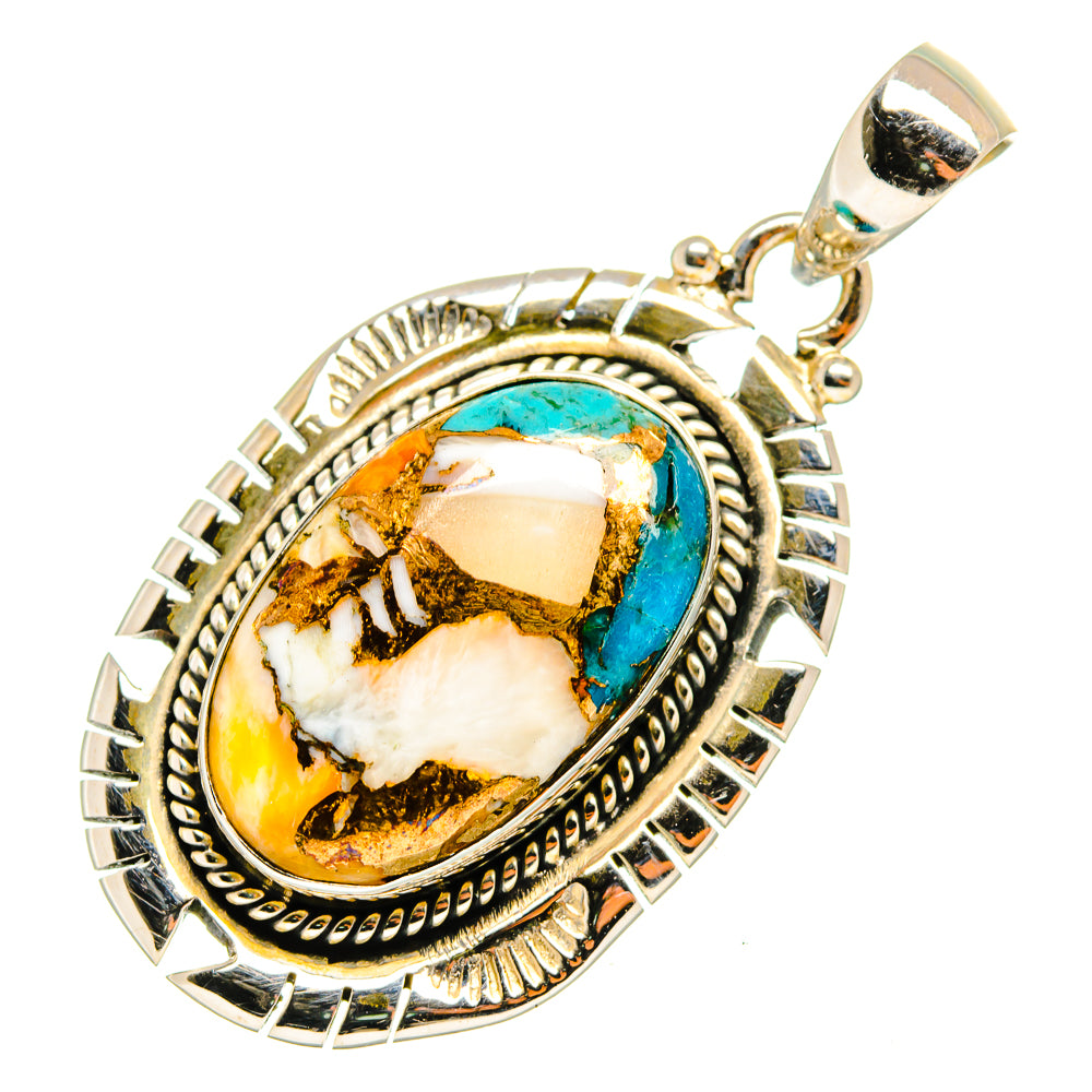 Blue Orange Copper Composite Turquoise Pendants handcrafted by Anasilvercos - PD10107