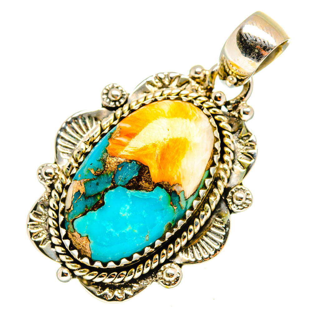 Blue Orange Copper Composite Turquoise Pendants handcrafted by Anasilvercos - PD10109