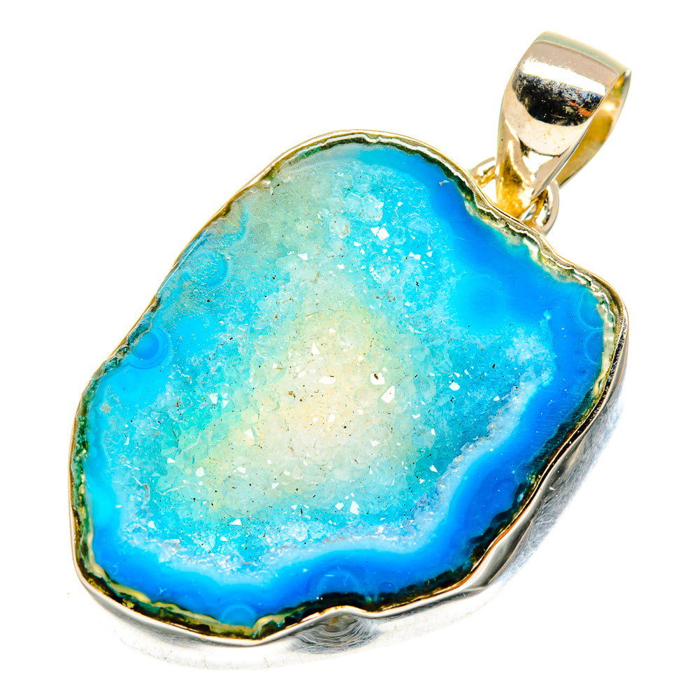 Blue Geode Slice Pendants handcrafted by Anasilvercos - PD10974